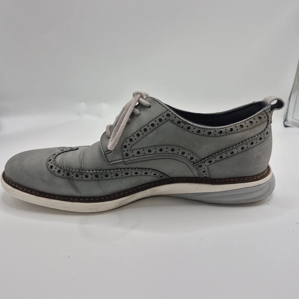 Cole Haan Mens Grand.OS Wingtip Oxford Grey Leather Shoes C37254 Size 10.5 M